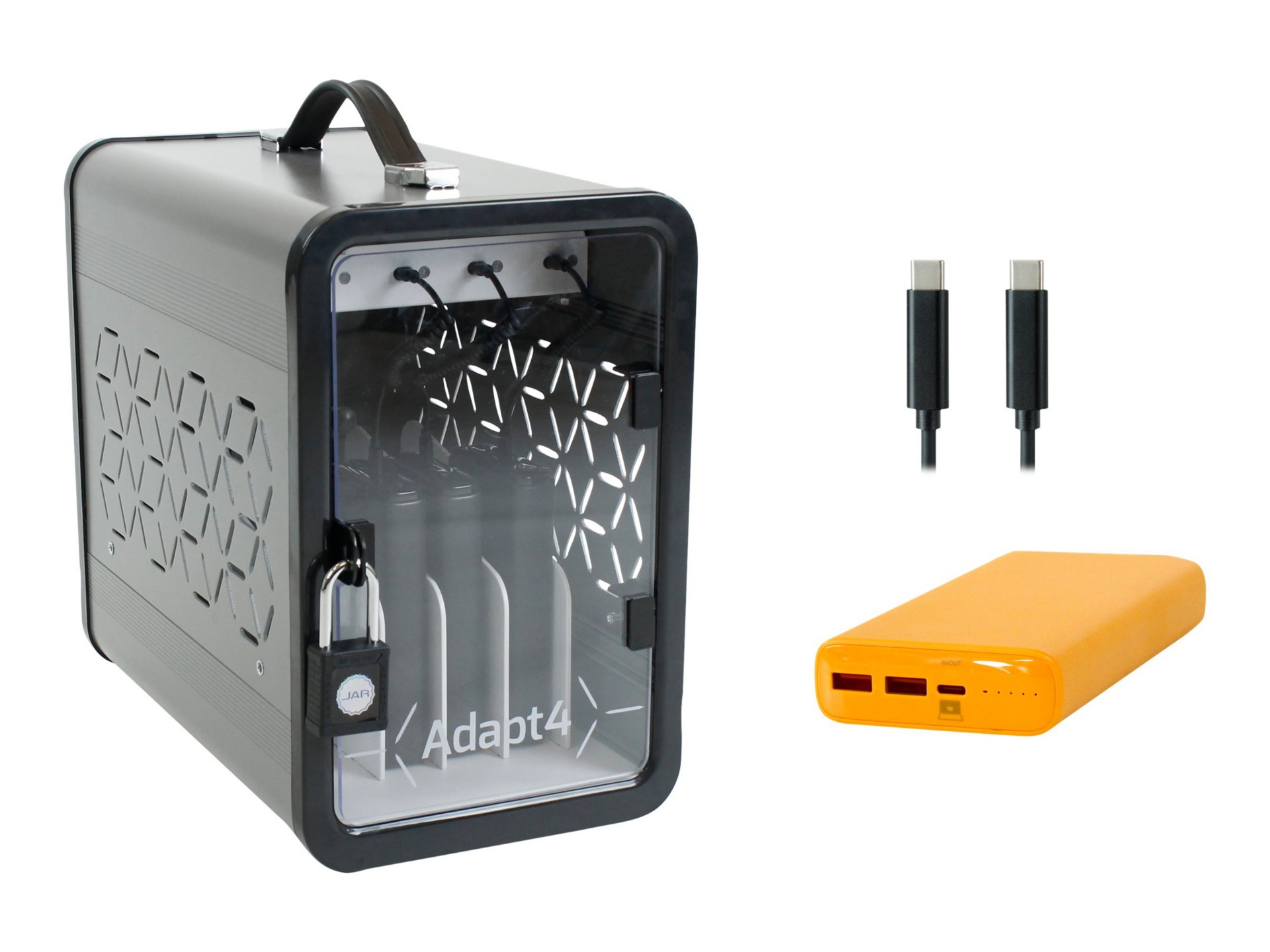 JAR Systems Adapt4 - charging station - USB-C active charge - 45 Watt - with 4 x 20000 mAh 65W power banks (school bus