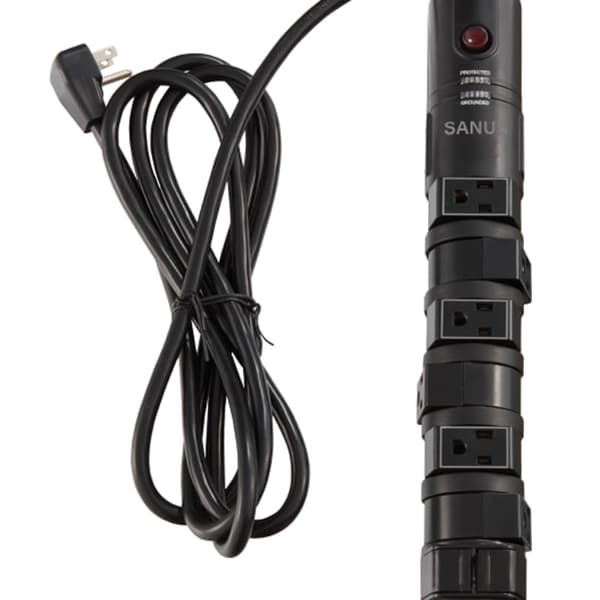 Sanus Surge Protected 8 Outlet Power Strip - 6 Rotating and 2 Fixed Outlets - Black