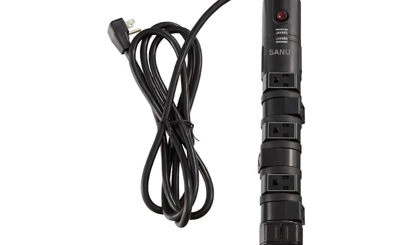 Sanus Surge Protected 8 Outlet Power Strip - 6 Rotating and 2 Fixed Outlets - Black