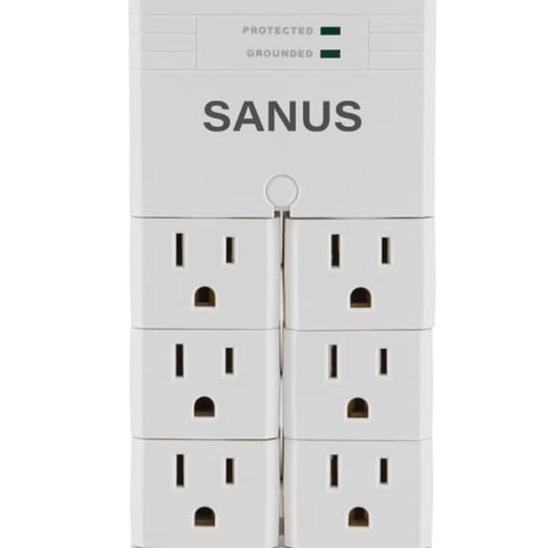 Sanus On-Wall Surge Protector - 6 Rotating Outlet Power Strip - White