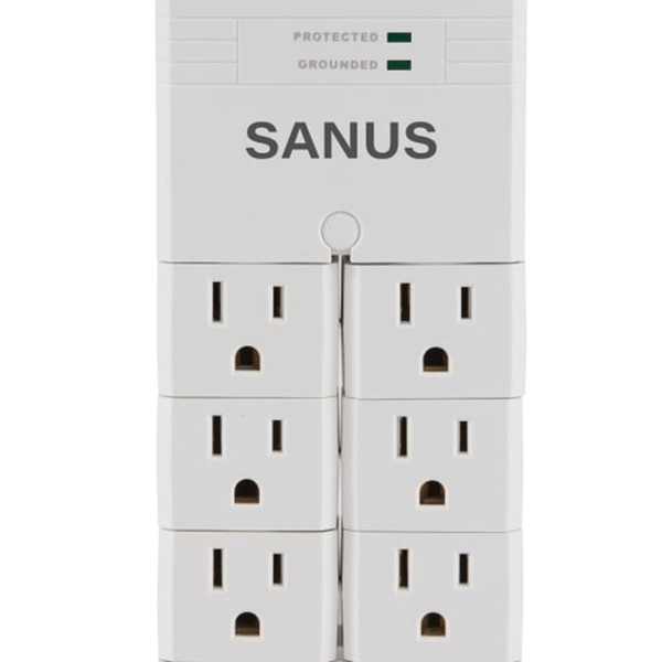 Sanus On-Wall Surge Protector - 6 Rotating Outlet Power Strip - White