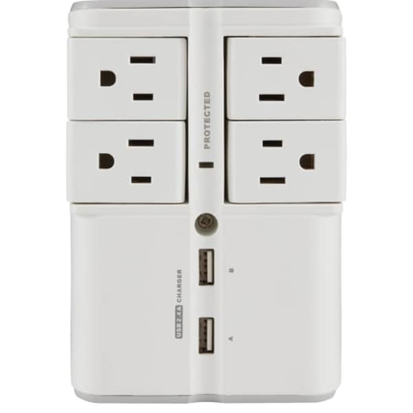 Sanus On-Wall Surge Protector -  4 Rotating Outlet Power Strip with USB ports - White