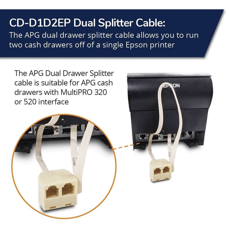 Thumbnail 4 of 4 for apg Printer Interface Cable | CD-D1D2EP Dual Drawer Splitter Cable | RJ-12 Male Splitter Cable for Epson Printers