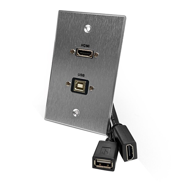Comprehensive HDMI and USB Type-B Pass-Through Single Gang Wall Plate with