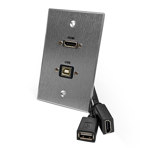 Comprehensive HDMI and USB Type-B Pass-Through Single Gang Wall Plate with Pigtail - Aluminum