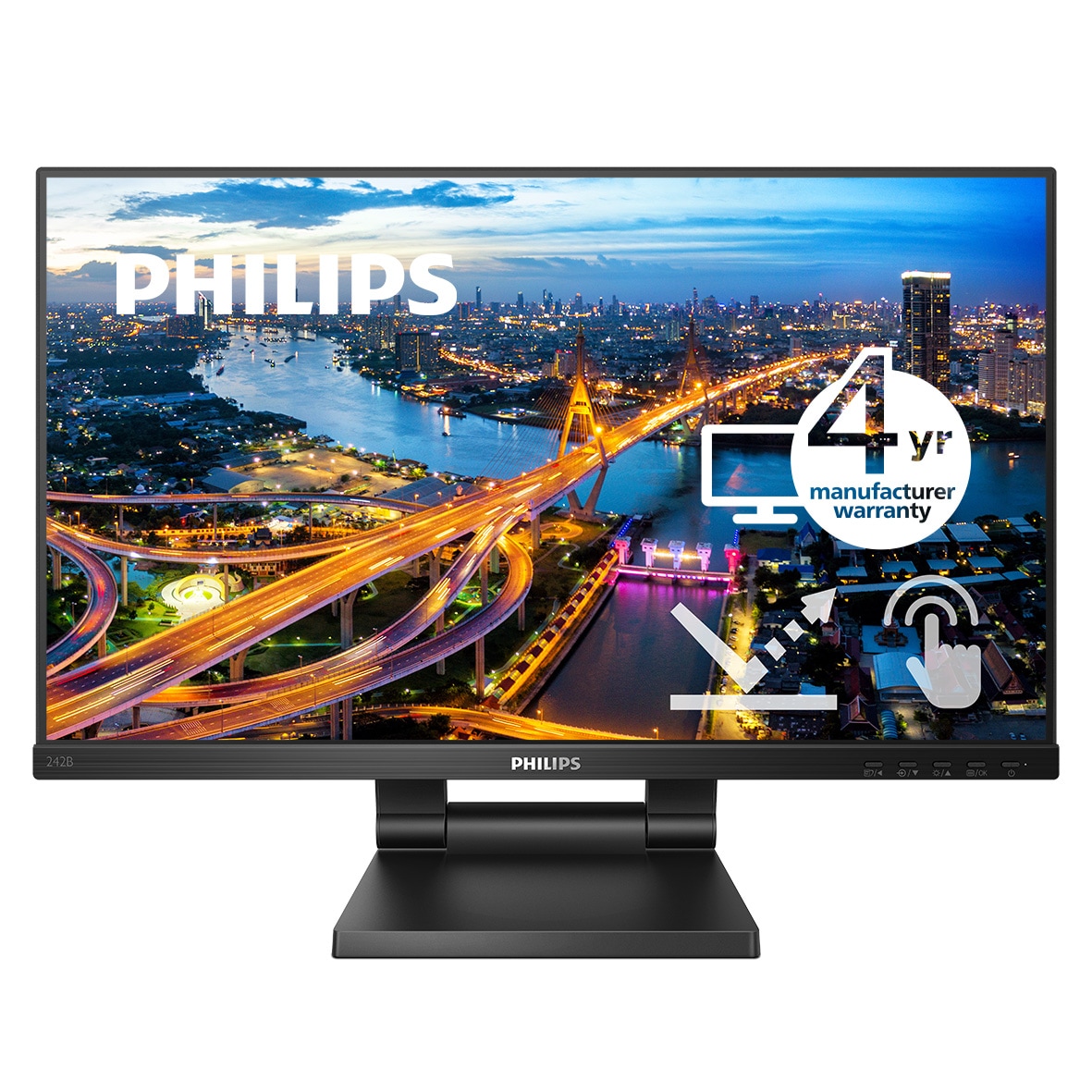 PHILIPS 242B1TC - 24 inch Touch Monitor, LED, FHD, VGA, DP, HDMI, 4 Year Manufacturer Warranty - 24"