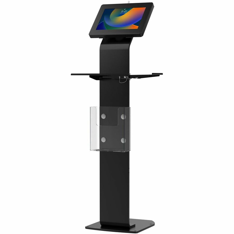 CTA Premium Locking Floor Stand Kiosk with Universal Security Enclosure, Keyboard Tray, and Storage Compartment (Black)