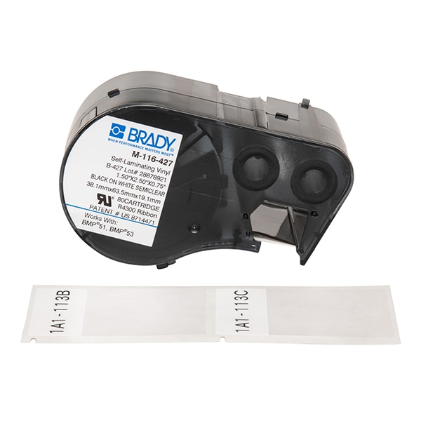 Brady 2.5"x1.5" Self-Laminating Vinyl Wrap Around Labels with Ribbon for BMP51 Printer - Clear