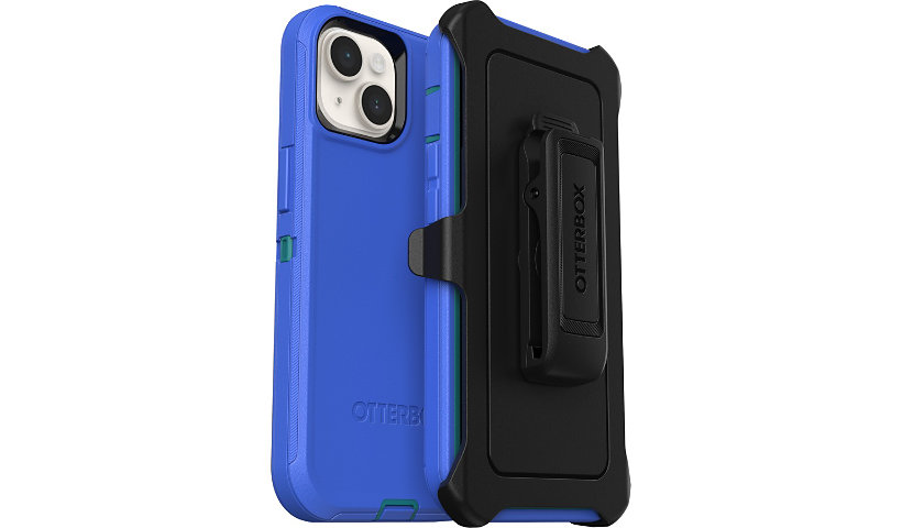 OtterBox Defender Rugged Carrying Case (Holster) Apple iPhone 14, iPhone 13 Smartphone - Rain Check (Blue)
