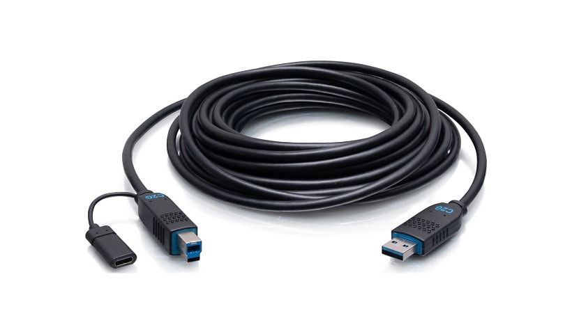 C2G 50ft (15.2m) C2G Performance Series USB-A Male to USB-B Male Active Optical Cable (AOC) - 3.2 Gen 2 (10Gbps) Plenum