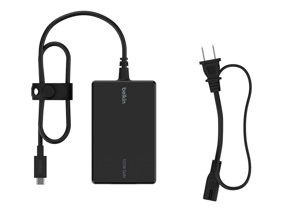 Belkin 100W USB-C Laptop Charger - GaN Technology  - Tethered 8ft USB-C Cable  - Fast Charge - Power Adapter - Black