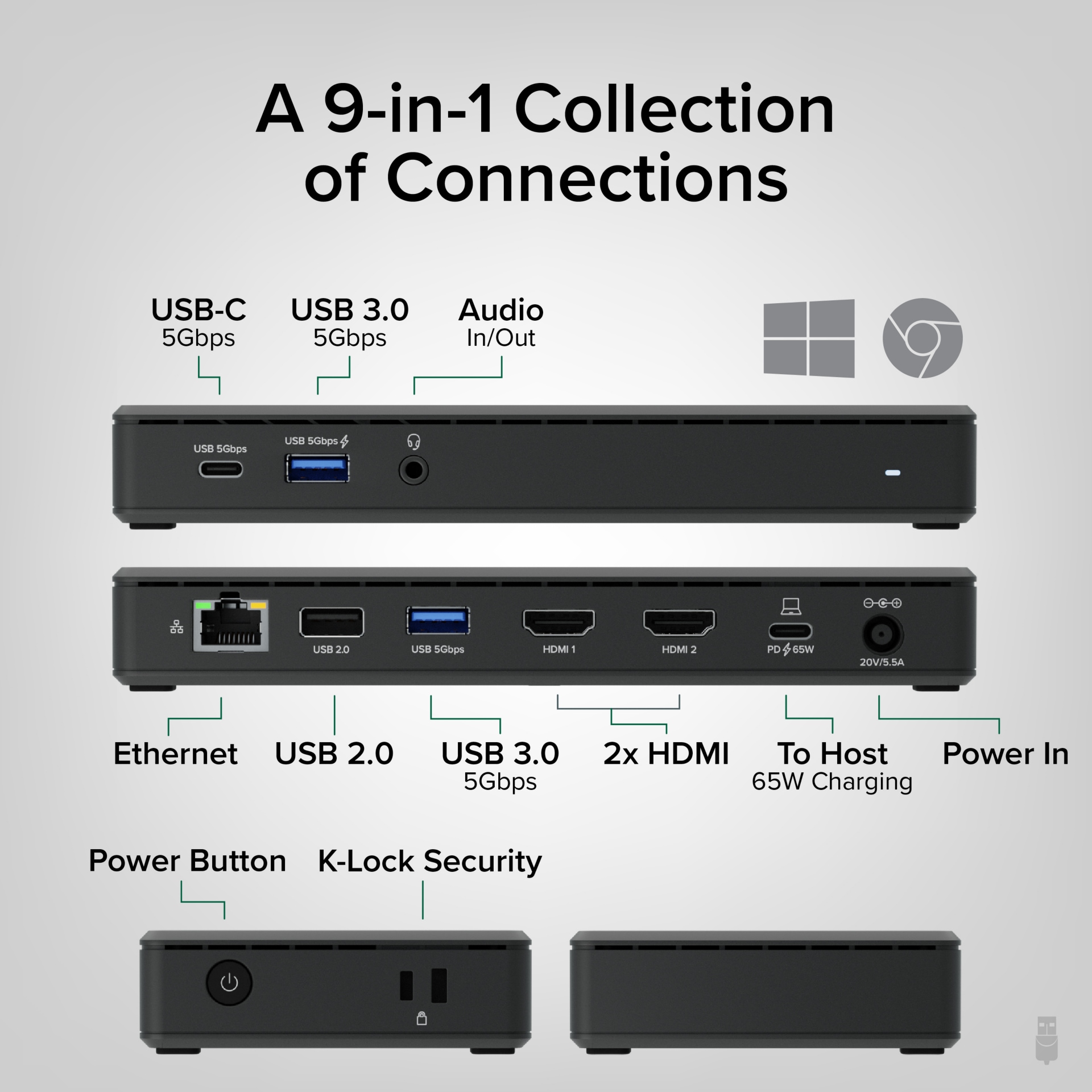 Thumbnail 2 of 8 for Plugable Dual Monitor USB-C Docking Station | Power Delivery | Dual 4K Monitor for Windows, ChromeOS | HDMI | Driverless