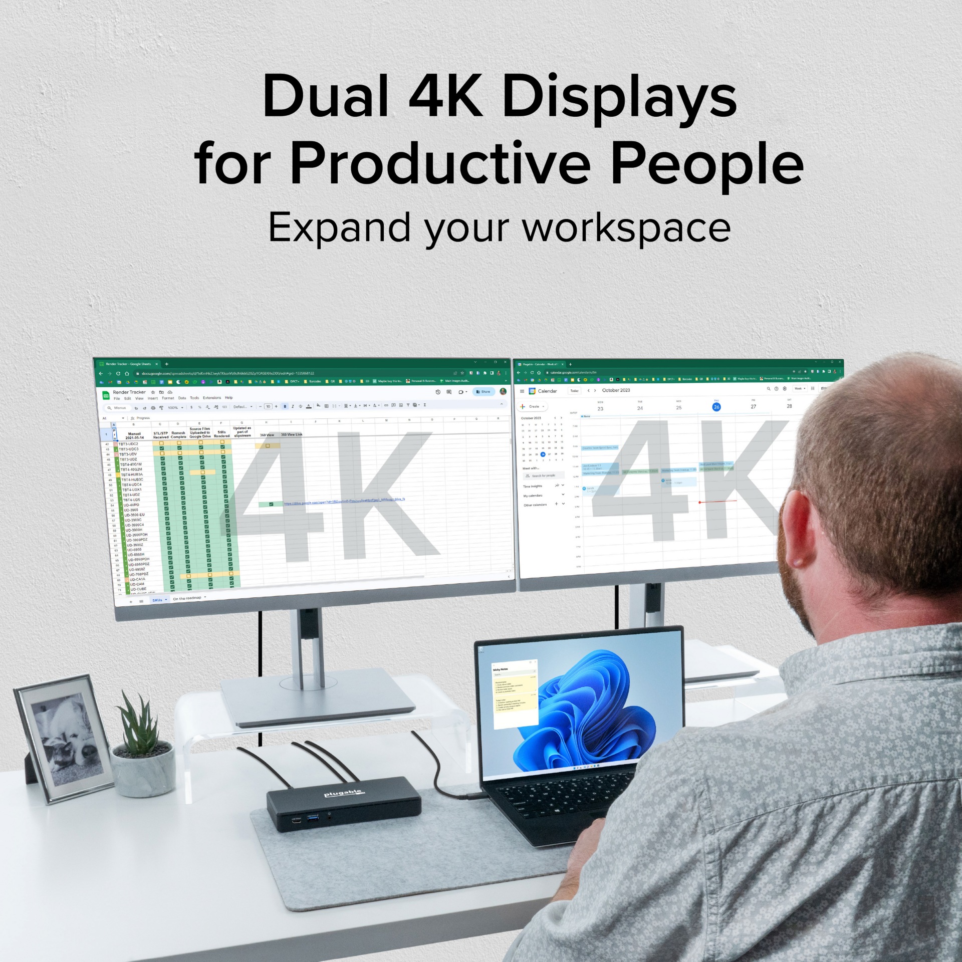 Thumbnail 3 of 8 for Plugable Dual Monitor USB-C Docking Station | Power Delivery | Dual 4K Monitor for Windows, ChromeOS | HDMI | Driverless