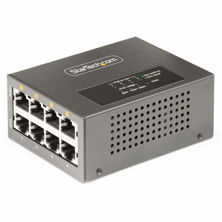 StarTech.com 4-Port Multi-Gigabit PoE++ Injector, 5/2.5/1G Ethernet (NBASE-T), PoE/PoE+/PoE++ up to 95Watts, 160W Budget