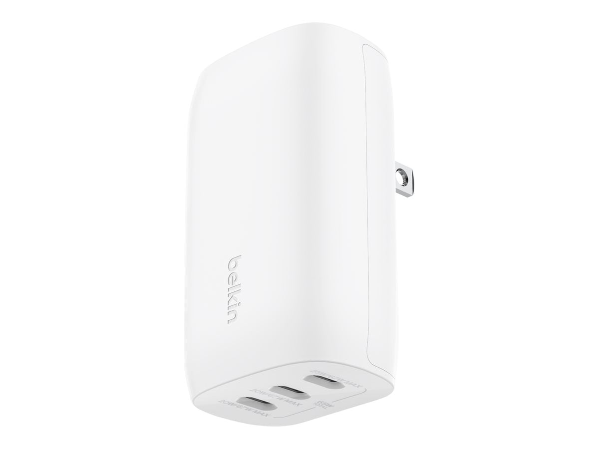 Belkin 67W Portable 3-Port USB-C Wall Charger - 3xUSB-C (67W) - Fast Charging - Power Adapter - White