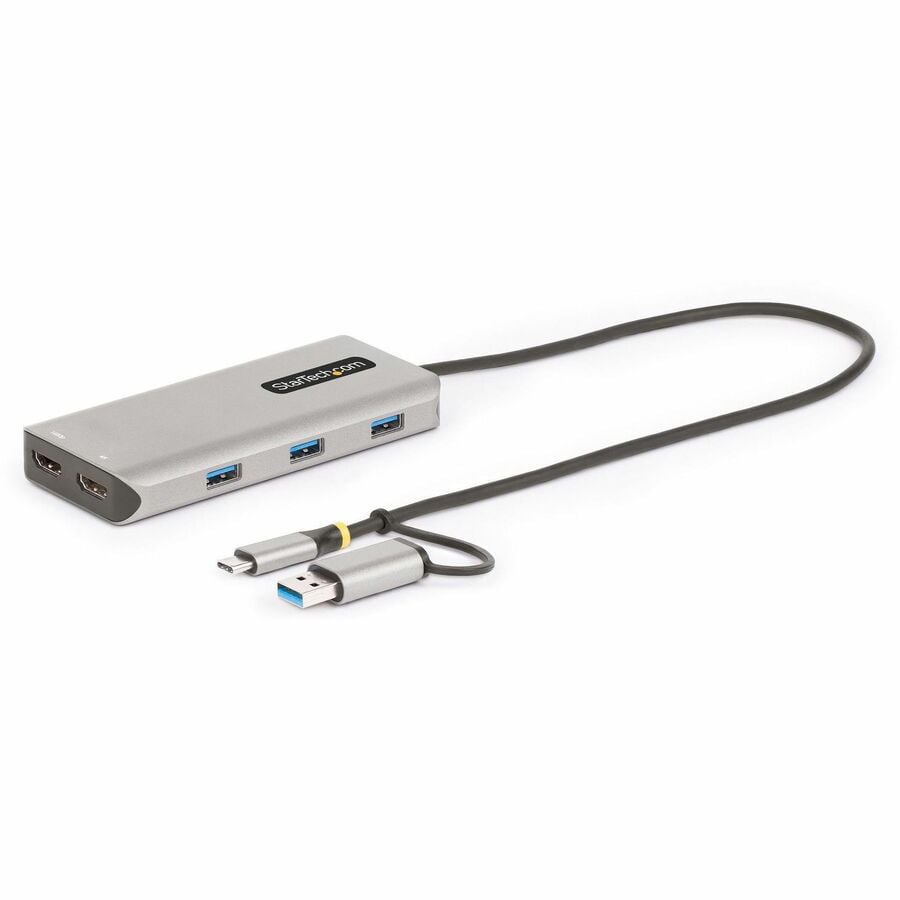 StarTech.com USB-C Multiport Adapter w/Attached USB-C to USB-A Dongle, Dual HDMI (4K/1080p), 3x USB-A, Mini Travel Dock