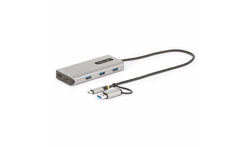 StarTech.com USB-C Multiport Adapter w/Attached USB-C to USB-A Dongle, Dual HDMI (4K/1080p), 3x USB-A, Mini Travel Dock