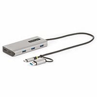 StarTech.com USB-C Multiport Adapter w/Attached USB-C to USB-A Dongle, Dual HDMI 4K/1080, 3x USB, Mini Laptop Docking