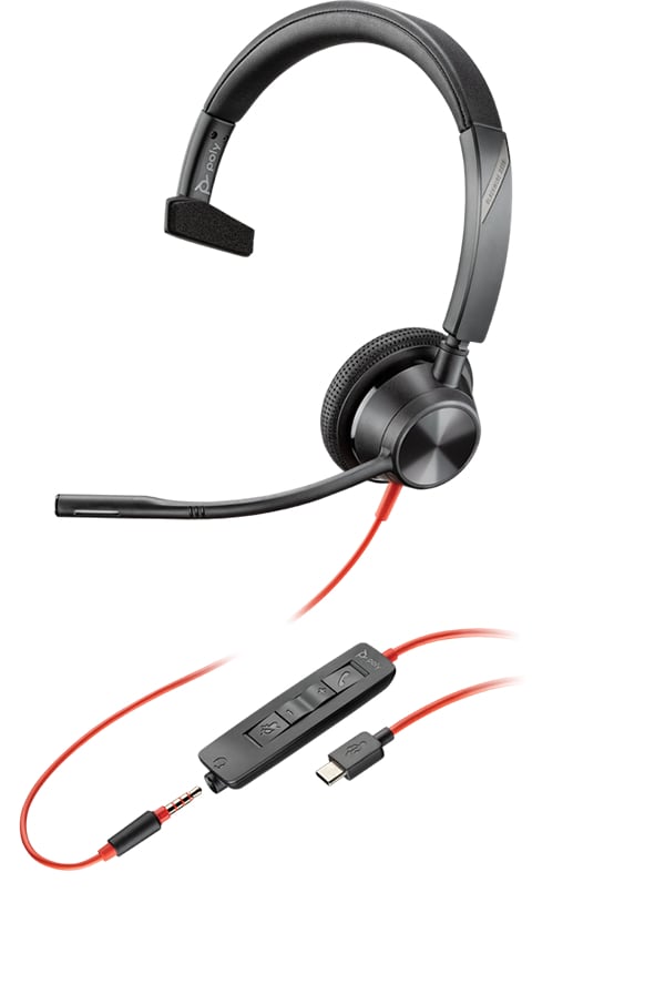 Poly Blackwire 3315 Monaural USB-C Headset +3.5mm plug +USB-C/A Adapter