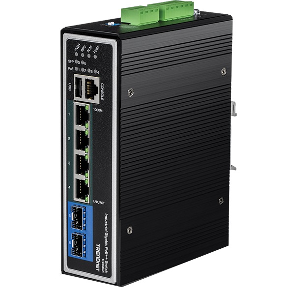 TRENDnet 6-Port Industrial Gigabit L2+ Managed PoE++ DIN-Rail Switch