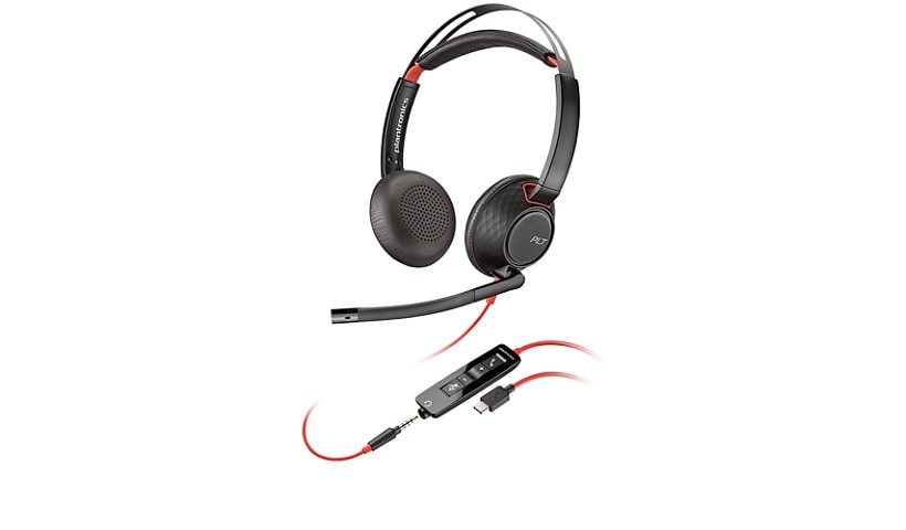 Poly Blackwire 5220 Stereo USB-C Headset with 3.5mm Plug and USB-C/A Adapter