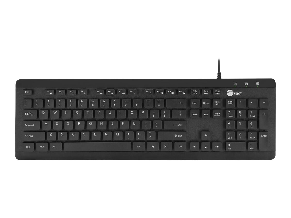 SIIG Industrial Grade Washable & Dustproof USB Multimedia Keyboard - keyboard - QWERTY - black