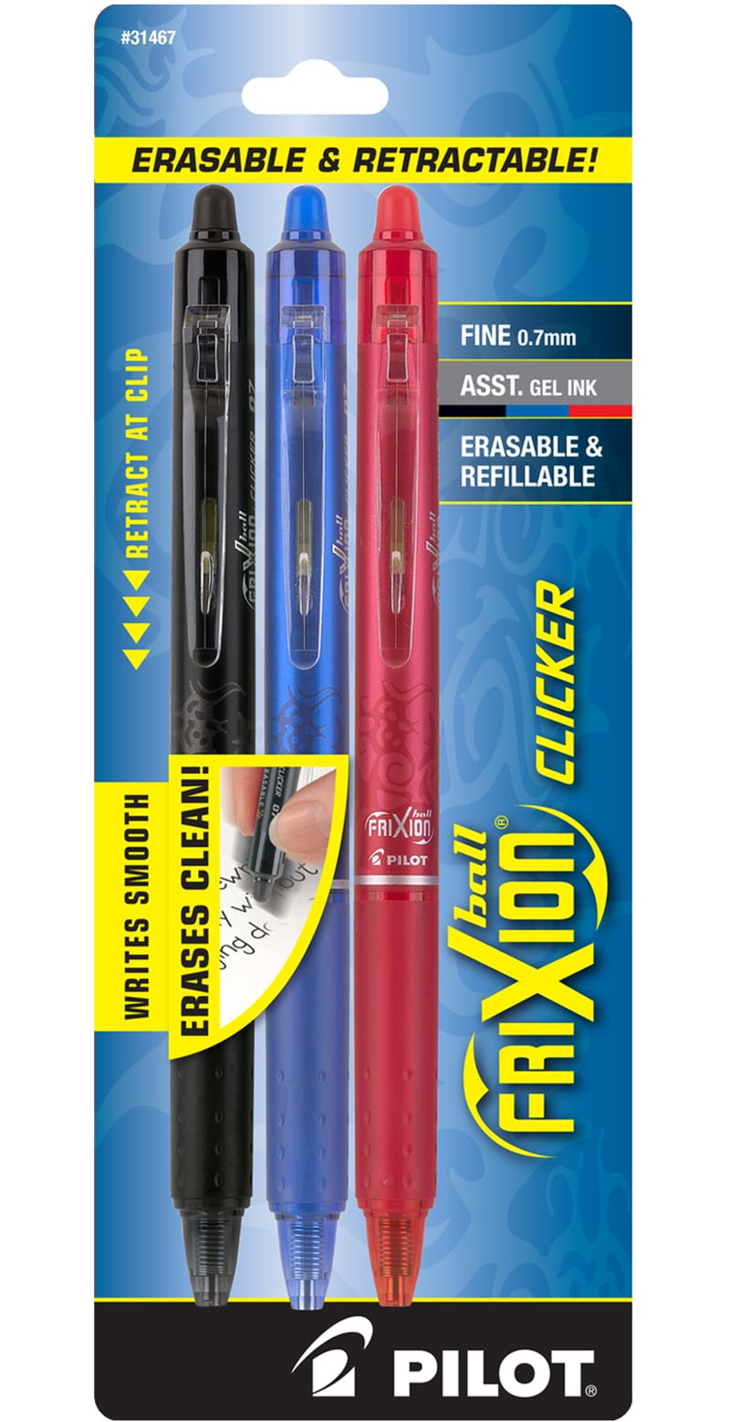 Pilot Frixion Clicker Erasable Gel Ink Pen - Black/Blue/Red - 3 Pack