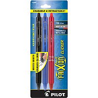 Pilot Frixion Clicker Erasable Gel Ink Pen - Black/Blue/Red - 3 Pack
