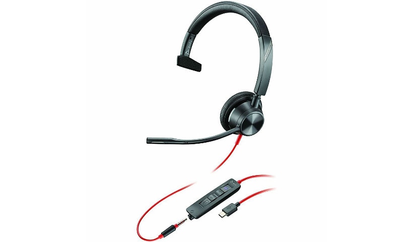 Poly Blackwire 3315 Monaural Microsoft Teams Certified USB-C Headset +3.5mm plug +USB-C/A Adapter