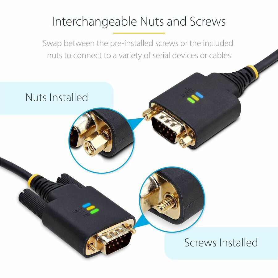 Thumbnail 4 of 9 for StarTech.com 10ft/3m USB to Serial Adapter Cable, COM Retention, FTDI, RS232, Changeable Screw/Nuts, Windows/macOS/Linux