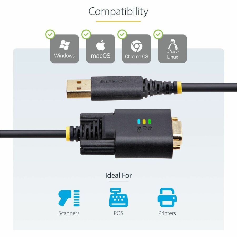 Thumbnail 6 of 9 for StarTech.com 10ft/3m USB to Serial Adapter Cable, COM Retention, FTDI, RS232, Changeable Screw/Nuts, Windows/macOS/Linux