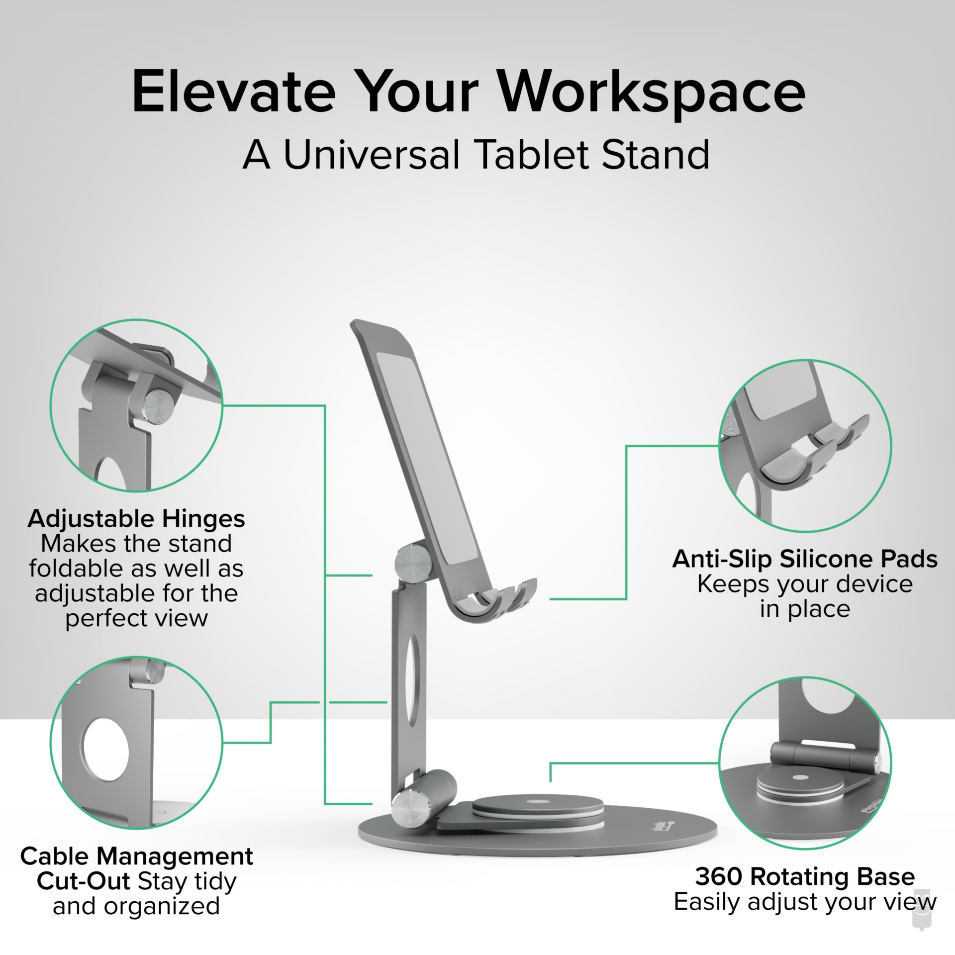 Plugable Swivel Tablet Stand Holder, 360° Rotating Base Tablet Holder