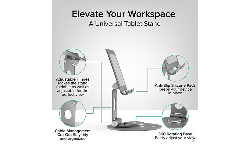Plugable Swivel Tablet Stand Holder, 360° Rotating Base Tablet Holder for Phones, Tablets up to 129", Foldable