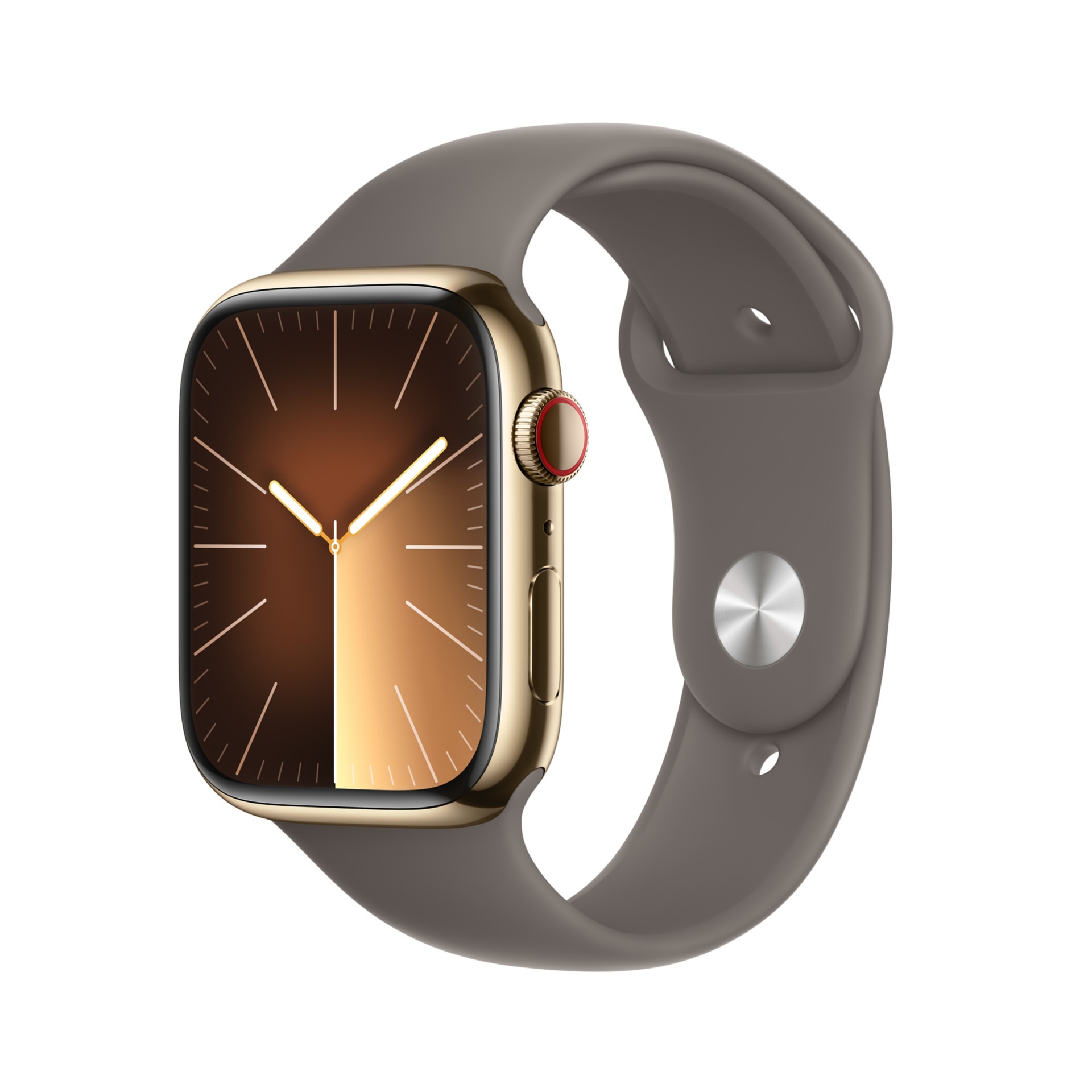 Apple Watch Series 9 (GPS + Cellular) - 45mm Gold Stainless Steel Smartwatch with S/M Clay Sport Band - 64 GB