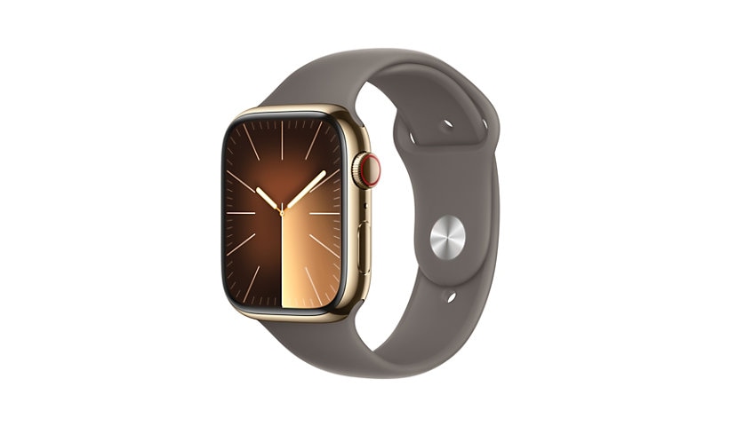 Apple Watch Series 9 (GPS + Cellular) - 45mm Gold Stainless Steel Case with S/M Clay Sport Band - 64 GB
