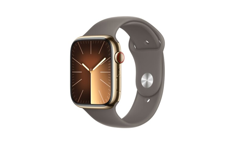 Apple Watch Series 9 GPS Cellular 45mm Gold Stainless Steel Smartwatch with M L Clay Sport Band 64 GB MRMT3LW A Smartwatches CDW