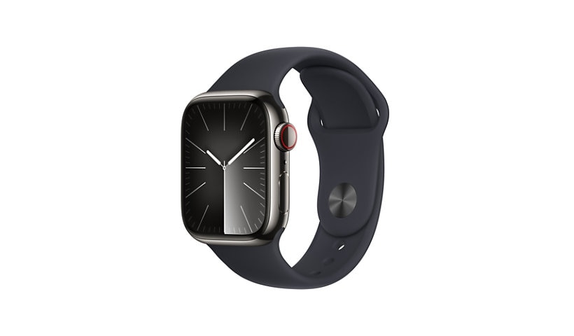 Apple Watch Series 9 (GPS + Cellular) - 41mm Graphite Stainless Steel Case with S/M Midnight Sport Band - 64 GB