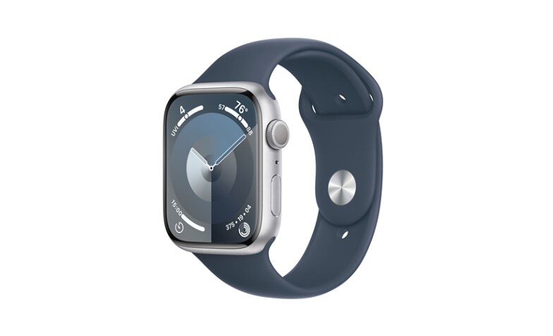 Apple Watch Series 9 GPS 45mm Silver Aluminum Case with M L Storm Blue Sport Band 64 GB MR9E3LW A Smartwatches CDW