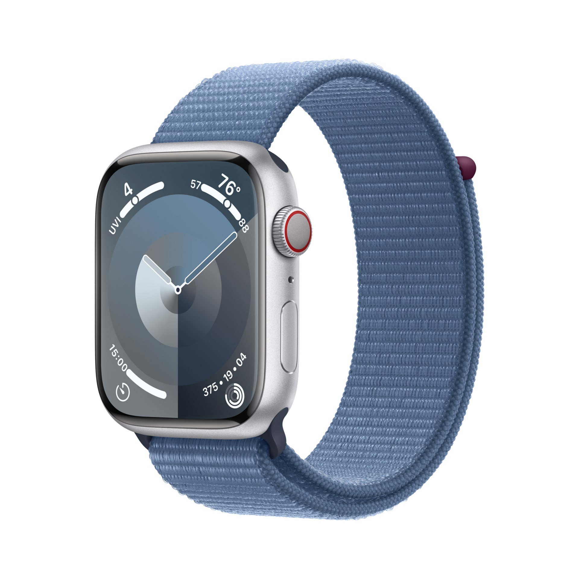Apple Watch Series 9 (GPS + Cellular) - 45mm Silver Aluminum Case with Winter Blue Sport Loop - 64 GB