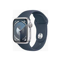 Apple Watch Series 9 (GPS) - 41mm Silver Aluminum Case with M/L Storm Blue Sport Band - 64 GB