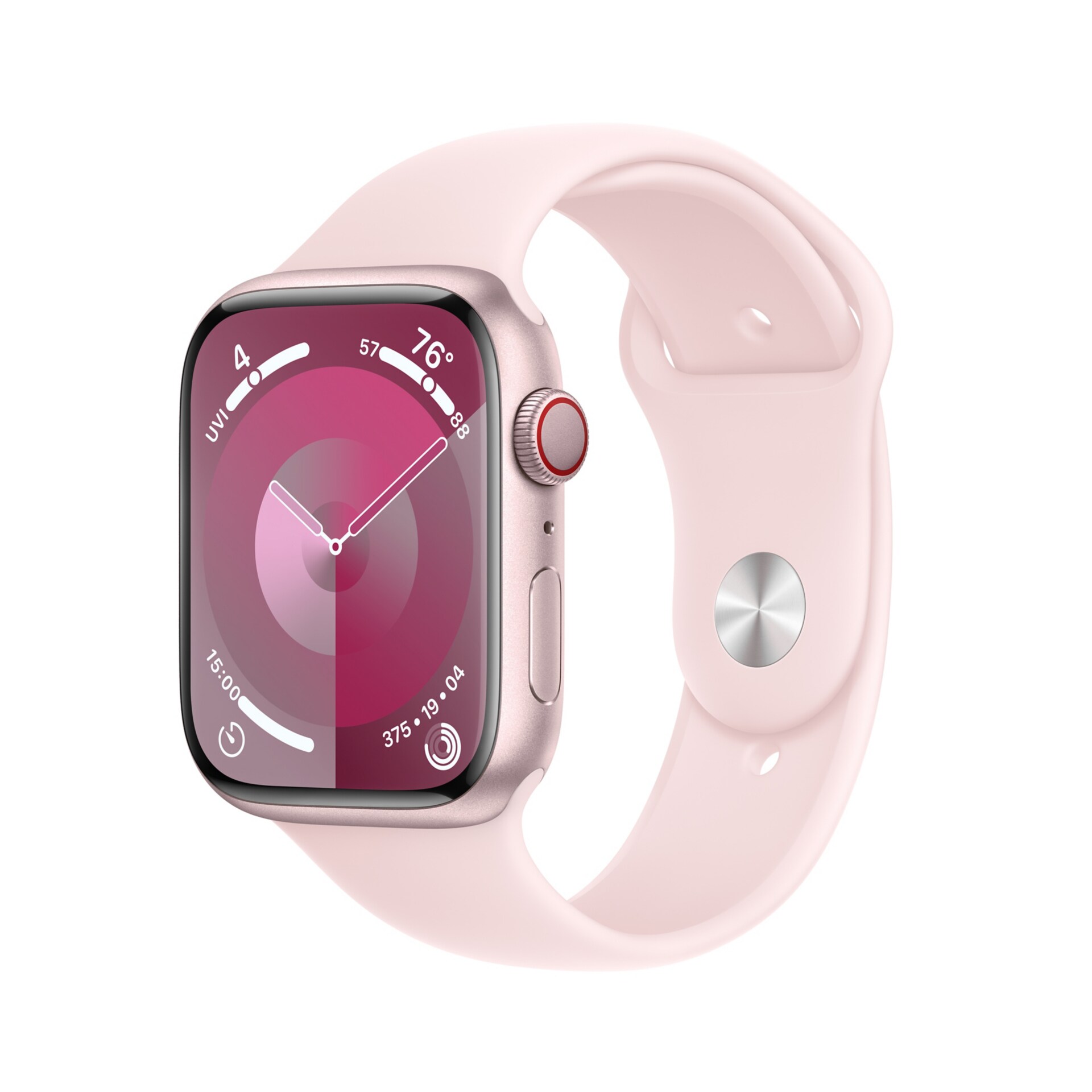 Apple Watch Series 9 (GPS + Cellular) - 45mm Pink Aluminum Case with M/L Light Pink Sport Band