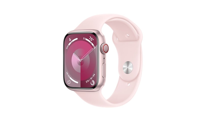 Apple Watch Series 9 (GPS + Cellular) - 45mm Pink Aluminum Case with M/L Light Pink Sport Band