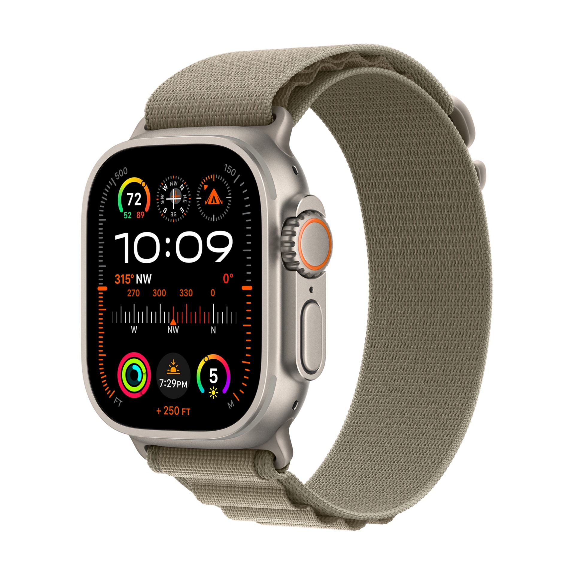 Apple Watch Ultra 2 (GPS+Cell) 49mm Titanium Case w Med Olive Alpine Loop