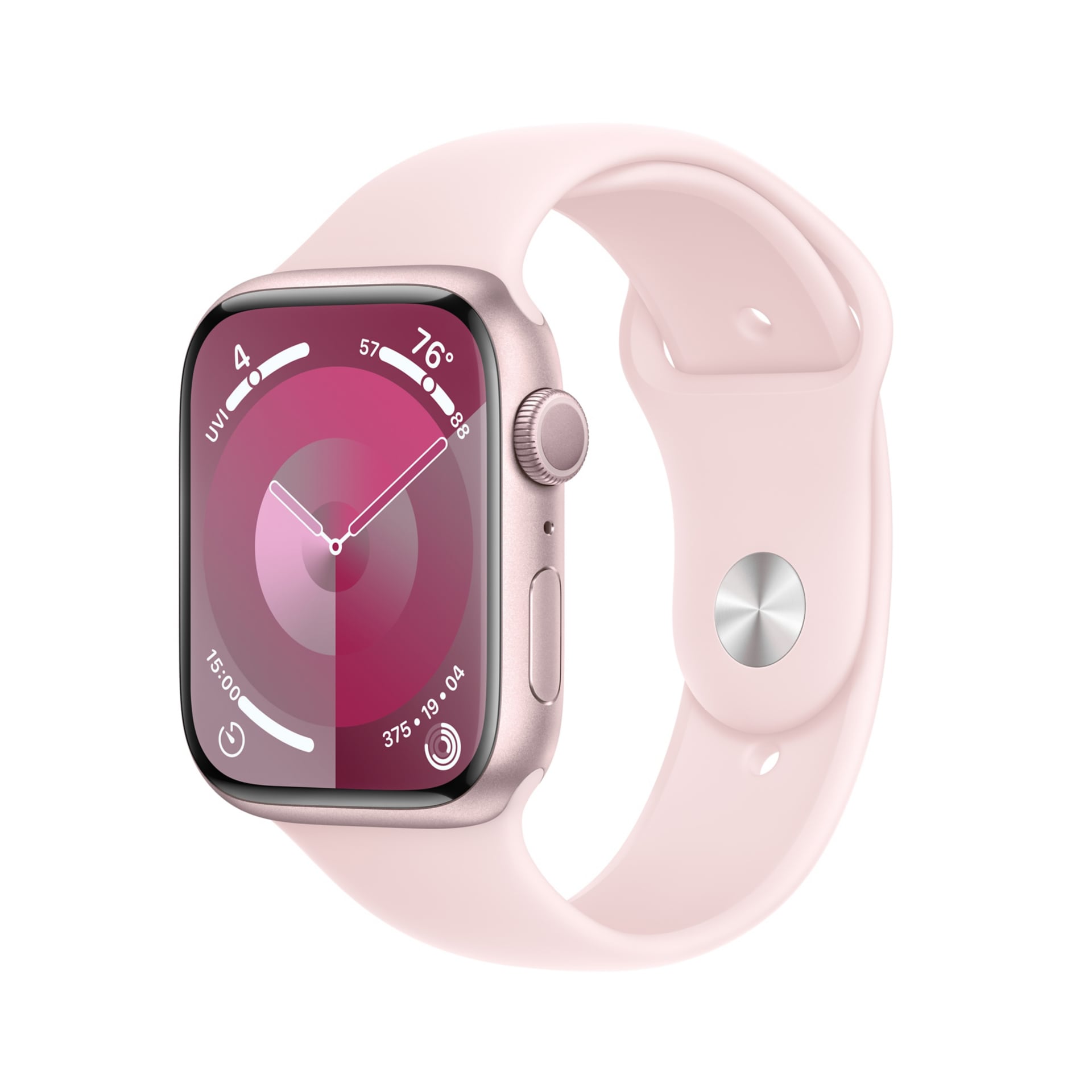Apple Watch Series 9 (GPS) - 45mm Pink Aluminum Case with M/L Light Pink Sport Band - 64 GB