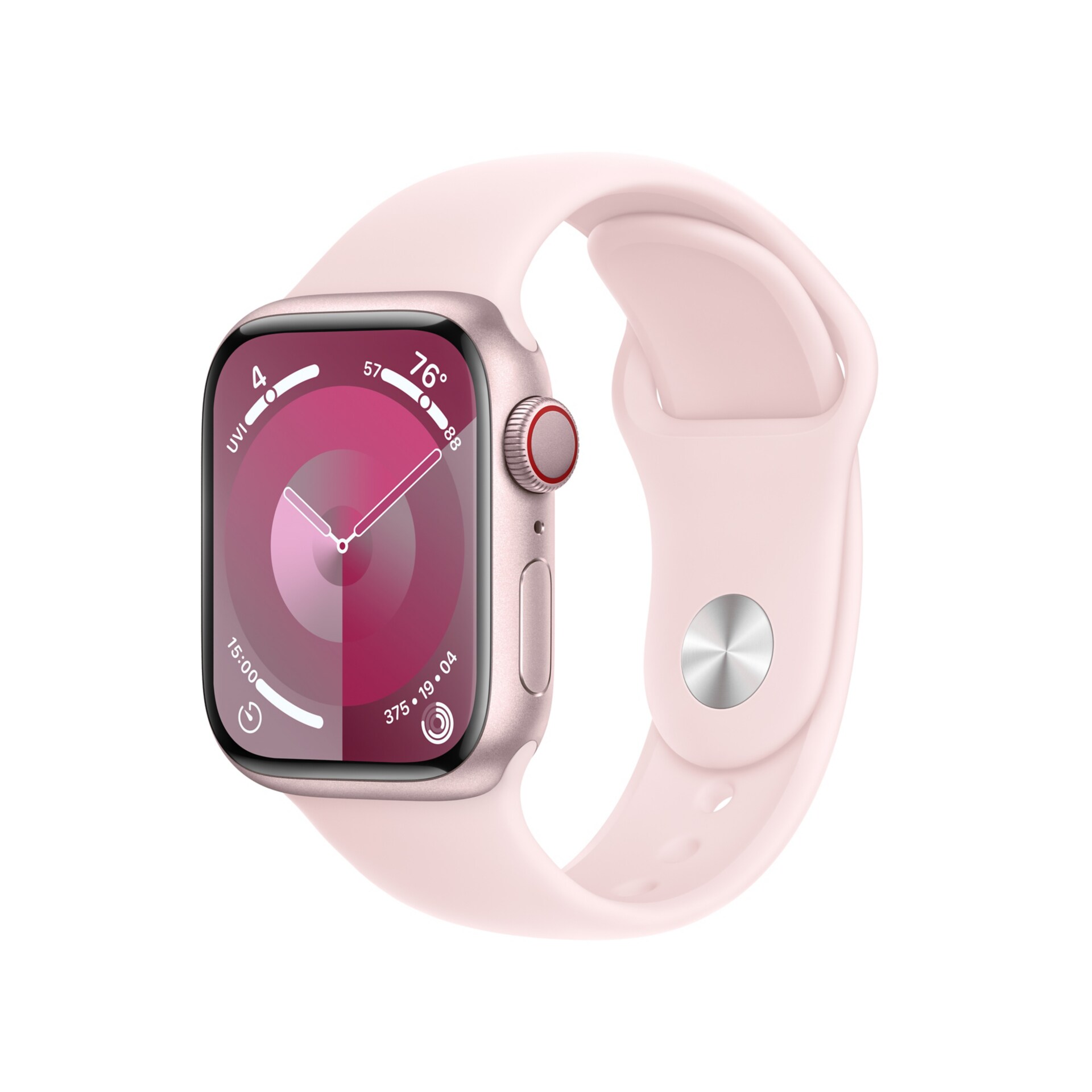 Apple Watch Series 9 GPS Cellular 41mm Pink Aluminum Case with Light Pink M L Sport Band 64 GB MRJ03LW A Smartwatches CDW