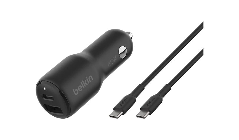 Belkin Dual-Port USB Car Charger 42W - 1xUSB-C 1xUSB-A - PD Charging with 3.3ft USB-C to USB-C Cable