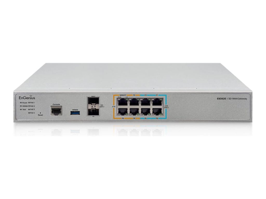 EnGenius Cloud Managed ESG620 - SD-WAN gateway - security, with quad core 2.2GHz and 8x 2.5G ports - cloud-managed