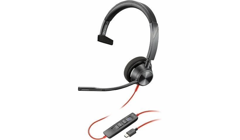Poly Blackwire 3310 Monaural Microsoft Teams Certified USB-C Headset +USB-C/A Adapter