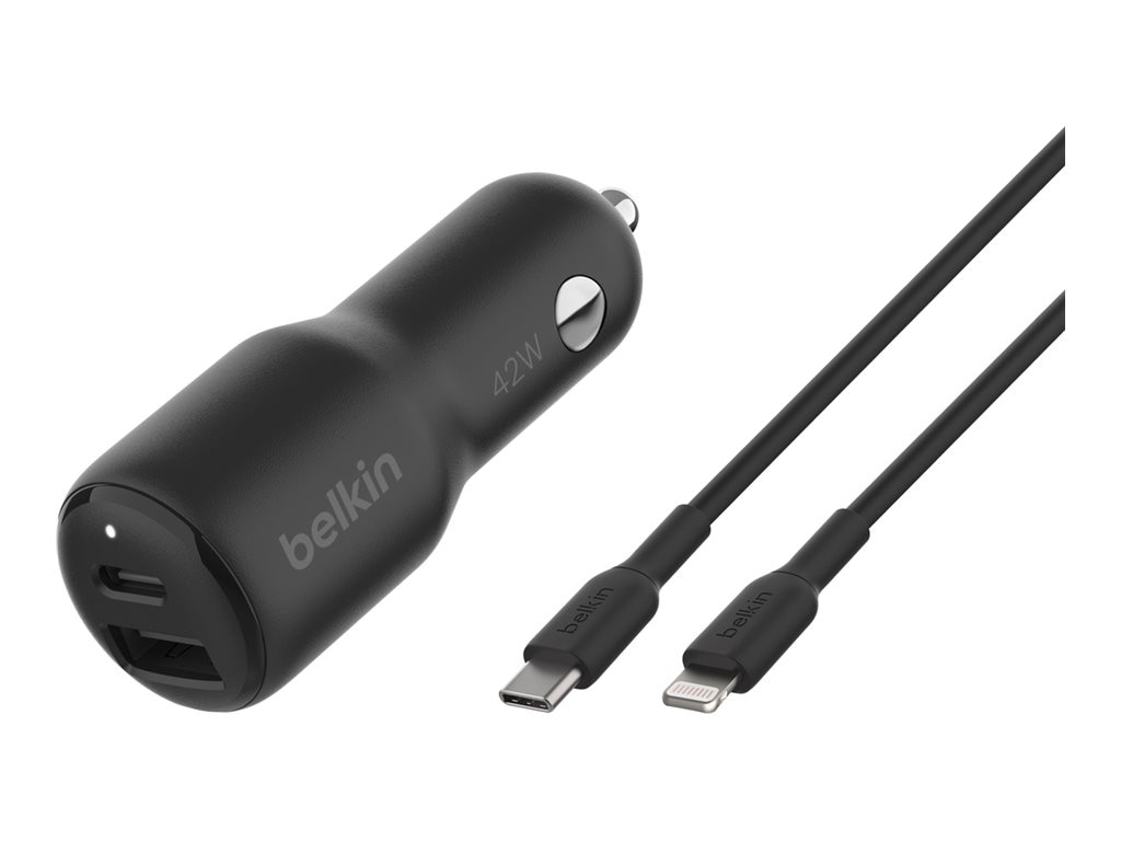 Belkin BoostCharge car power adapter - USB, 24 pin USB-C - 42 Watt