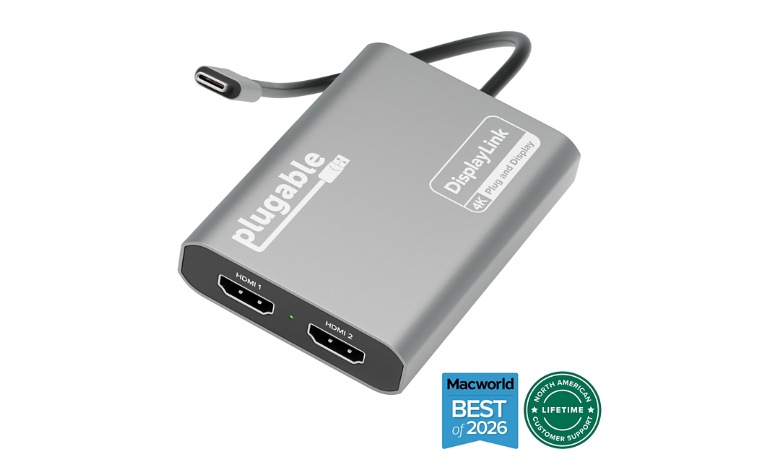 Displaylink USBC-6950M 4K 変換アダプター Plugable USB C to HDMI Adapter, Dual Monitor 4K 60Hz for Apple Mac